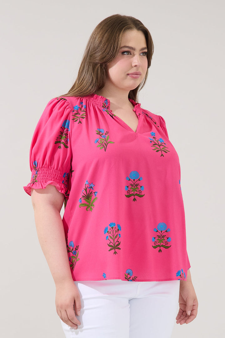 Jermy Short Sleeve Top Genora Floral Curve