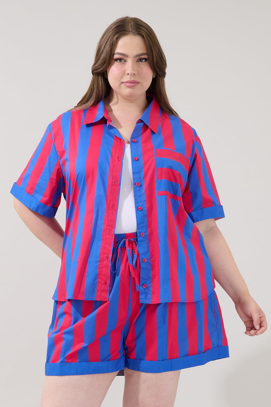Taffy Oversized Button Down Top Curve