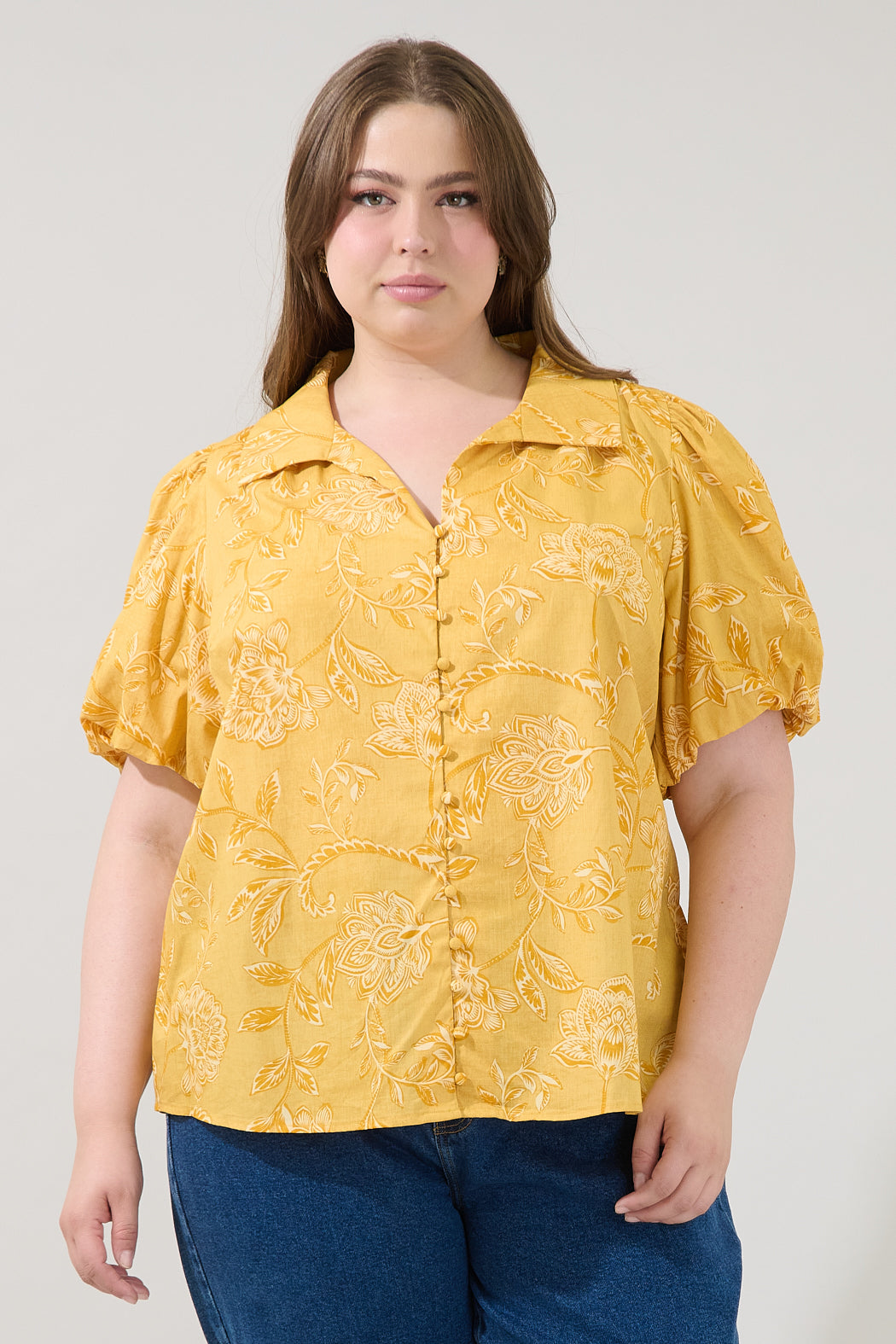 Zarai Button Down Top Narobi Floral Curve