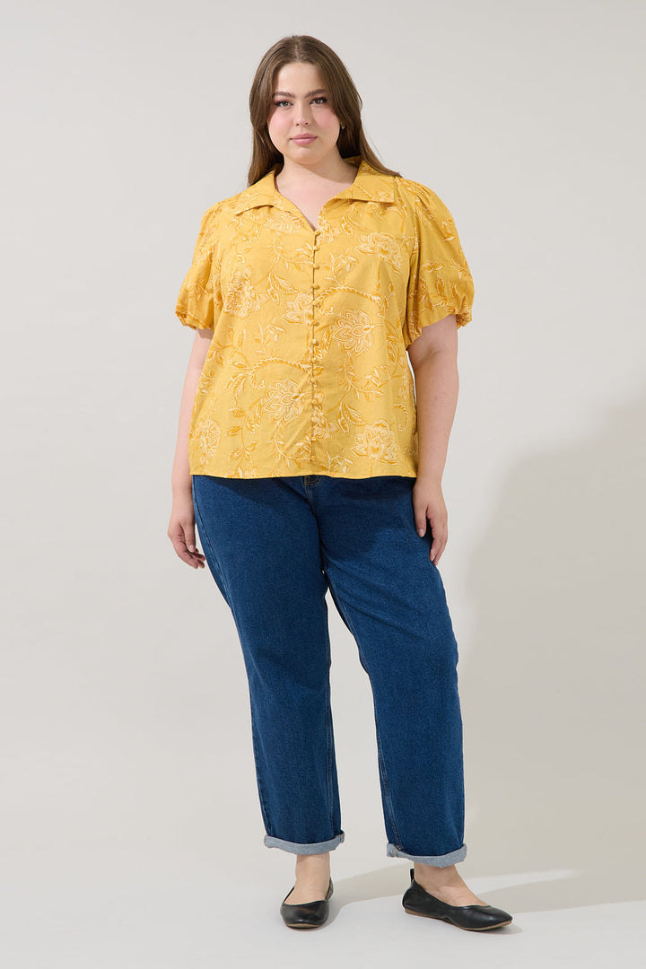Zarai Button Down Top Narobi Floral Curve