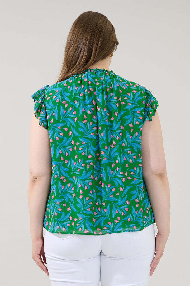 Veda Cap Sleeve Top Divina Floral Curve