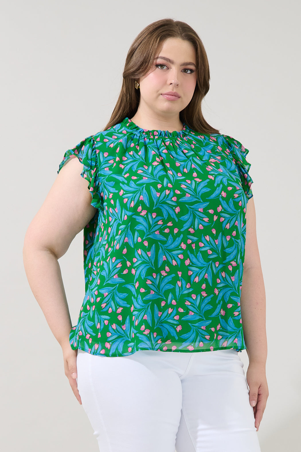Veda Cap Sleeve Top Divina Floral Curve