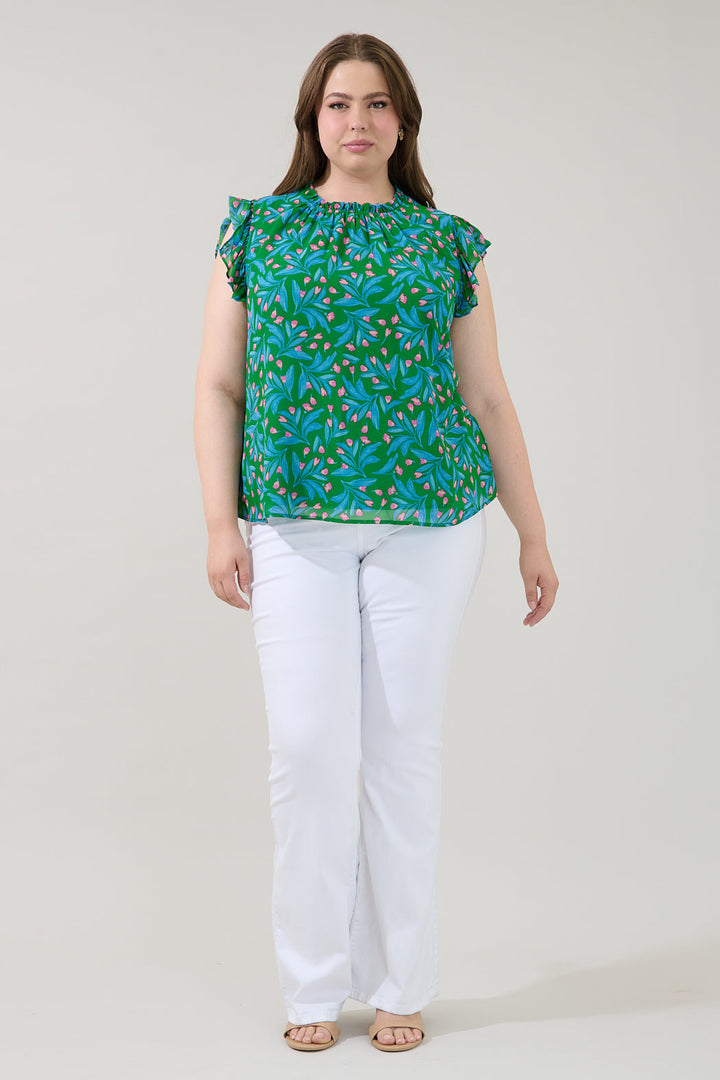 Veda Cap Sleeve Top Divina Floral Curve