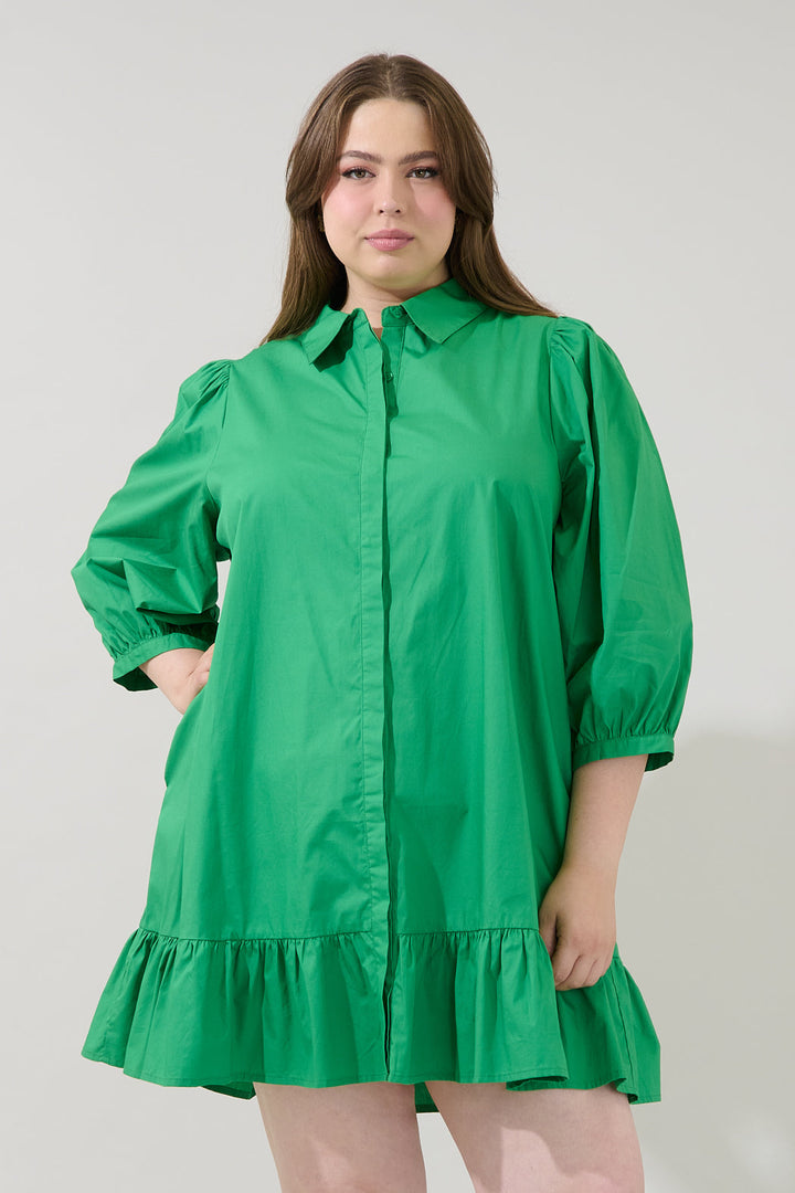 Maude Button Down Long Sleeve Shift Dress Curve