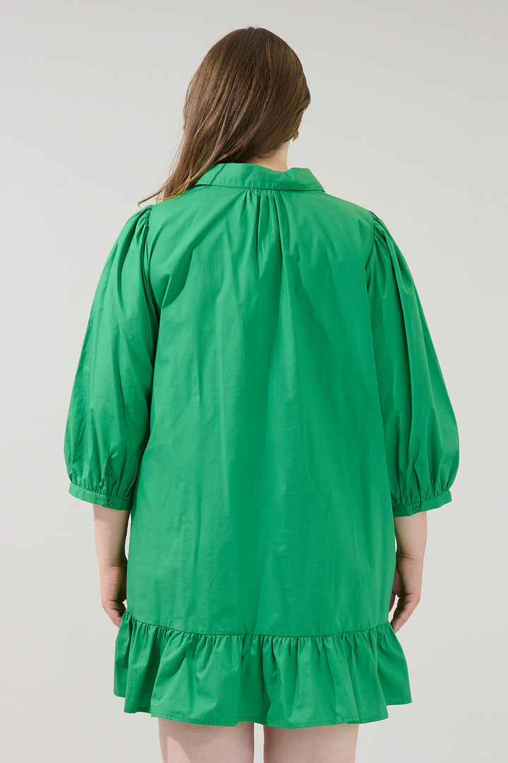 Maude Button Down Long Sleeve Shift Dress Curve