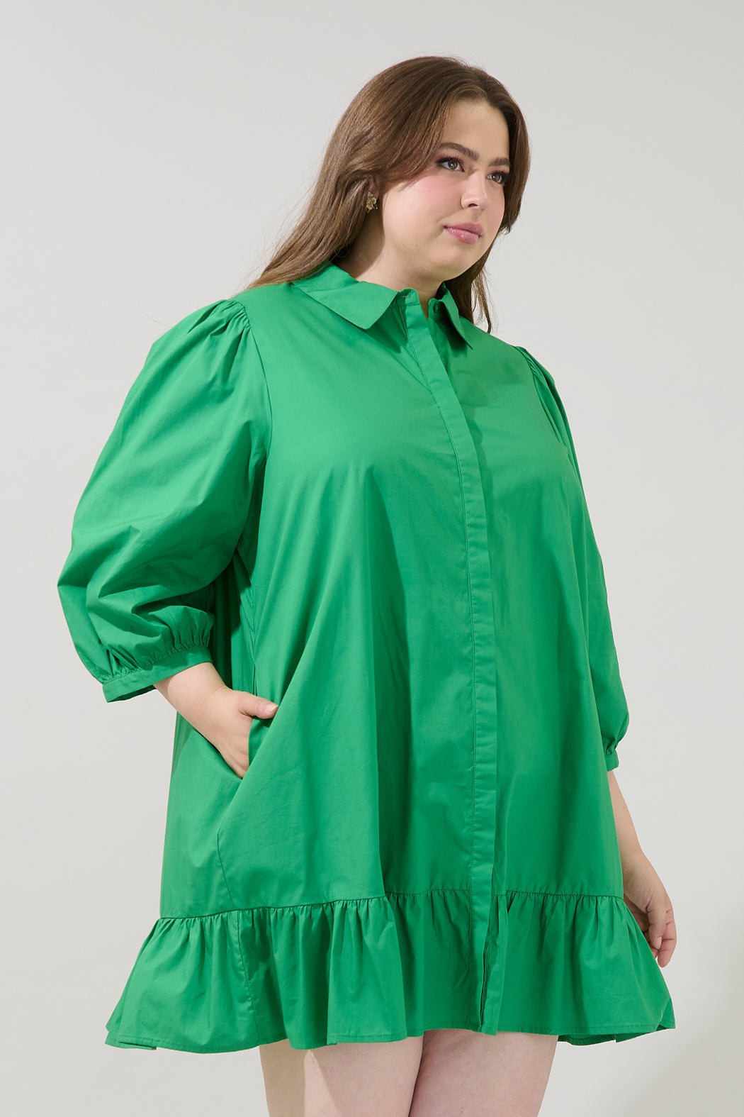 Maude Button Down Long Sleeve Shift Dress Curve