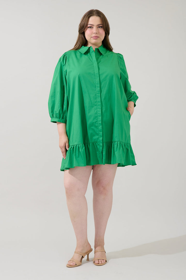 Maude Button Down Long Sleeve Shift Dress Curve