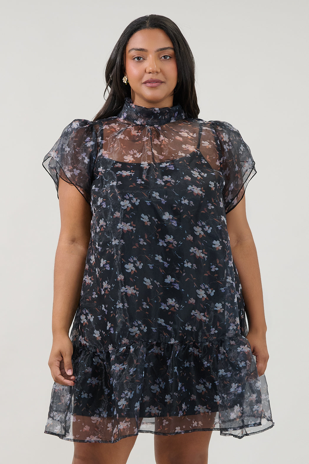 Andrea Organza Mini Dress Floral Curve