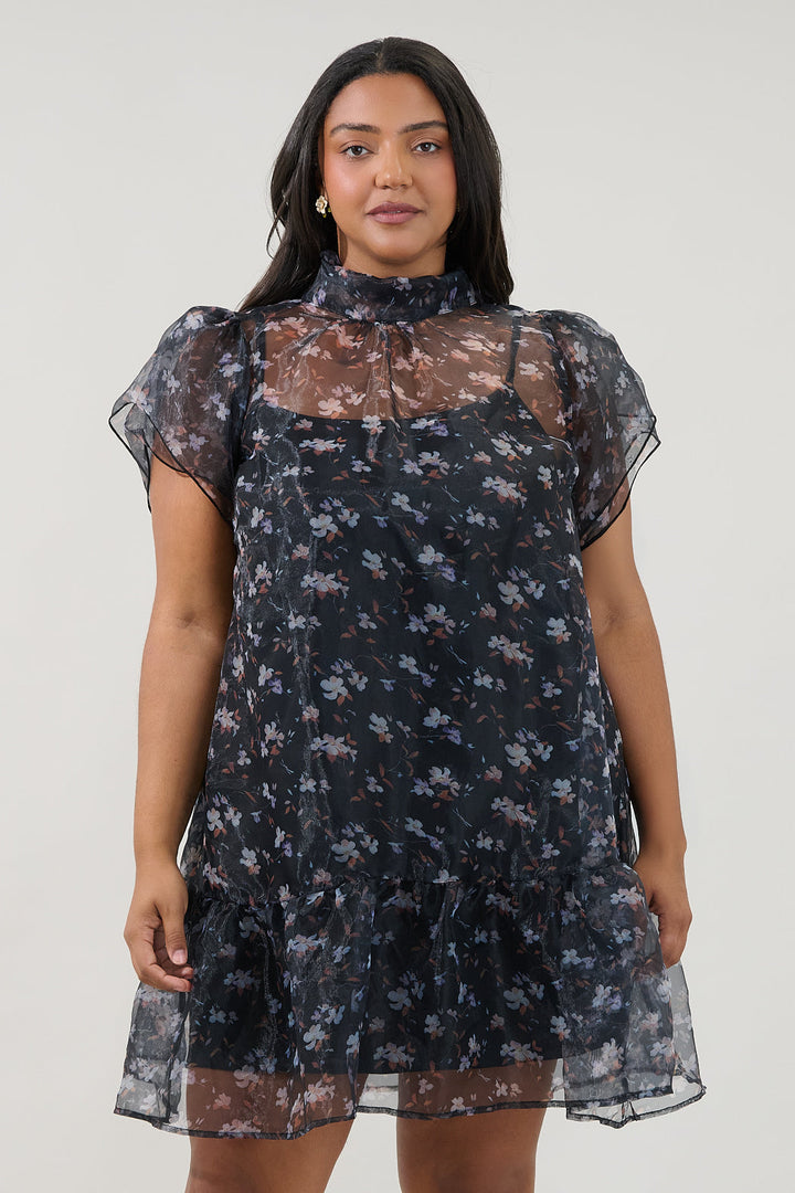 Andrea Organza Mini Dress Floral Curve