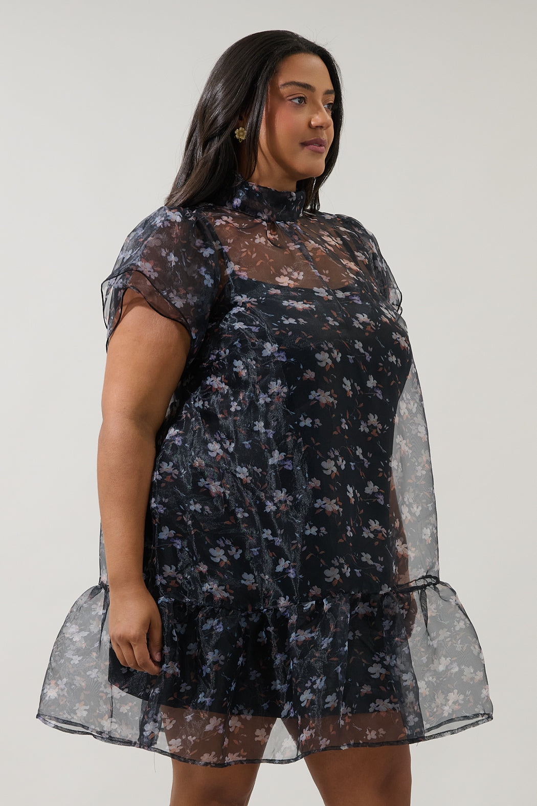 Andrea Organza Mini Dress Floral Curve