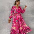 Petra | Women's Floral Wrap V-Neck Tiered Maxi Dress with Tie Waist