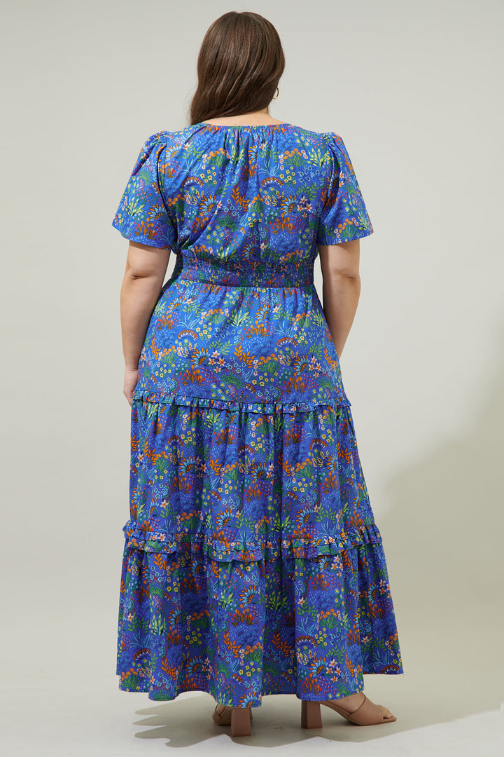 Ruya Floral Palmer Poplin Tiered Maxi Dress Curve