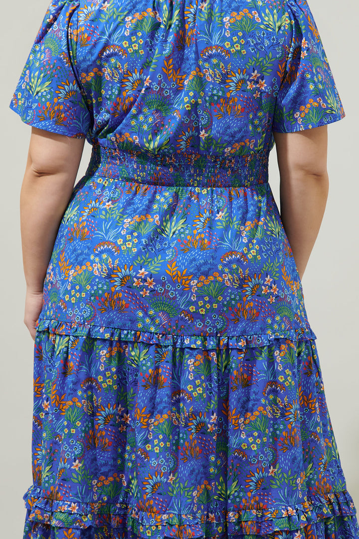 Ruya Floral Palmer Poplin Tiered Maxi Dress Curve