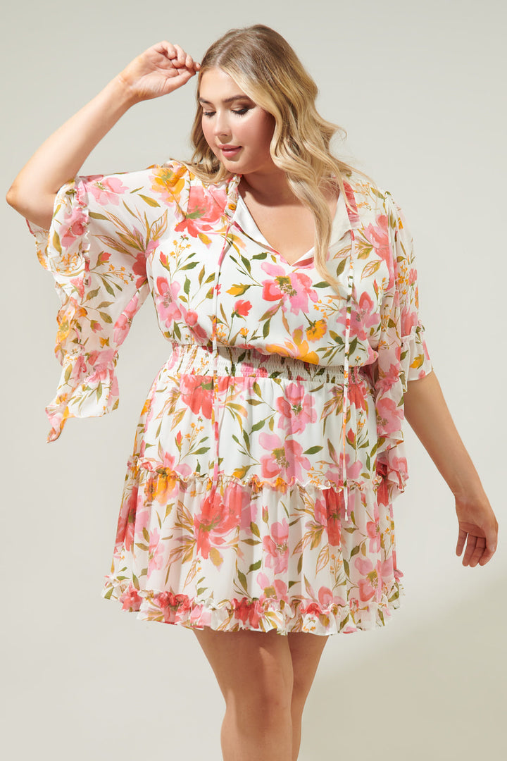 Maldonado Floral Amorcito Bell Sleeve Mini Dress Curve