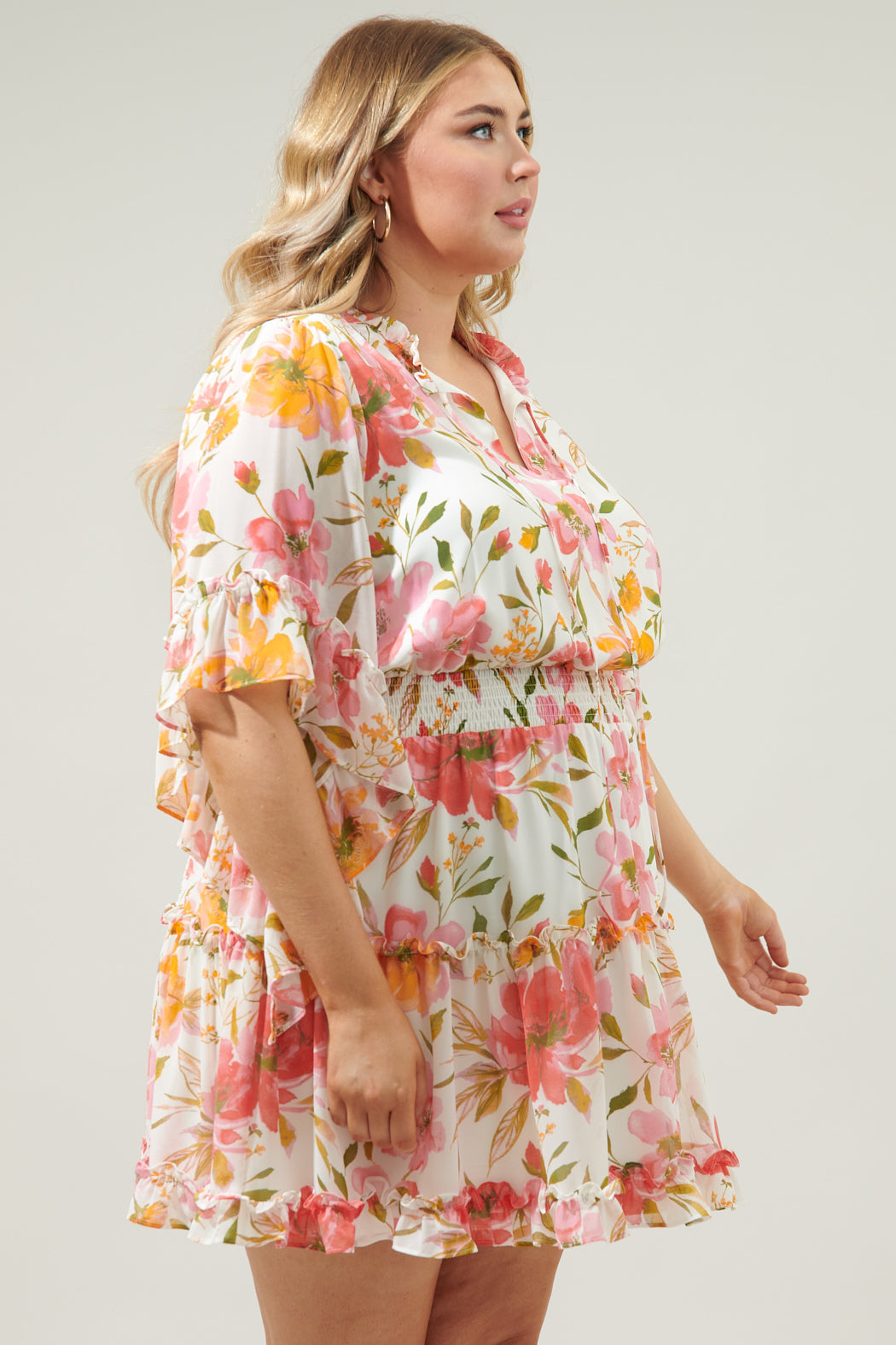 Maldonado Floral Amorcito Bell Sleeve Mini Dress Curve