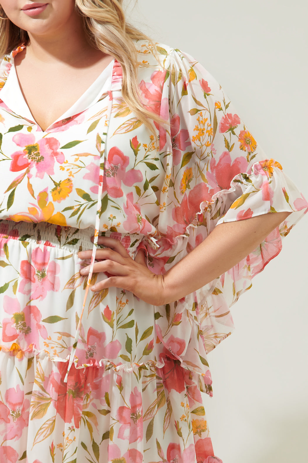 Maldonado Floral Amorcito Bell Sleeve Mini Dress Curve