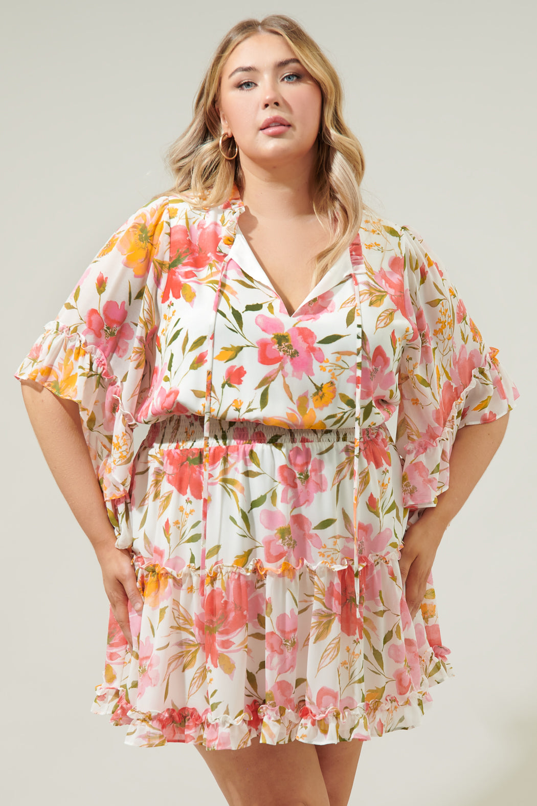 Maldonado Floral Amorcito Bell Sleeve Mini Dress Curve