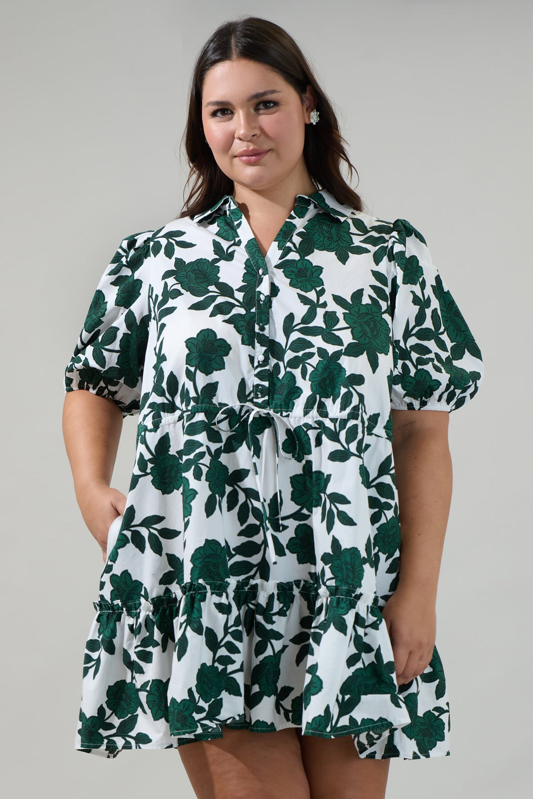 Kane Floral Stacie Button Down Mini Dress Curve
