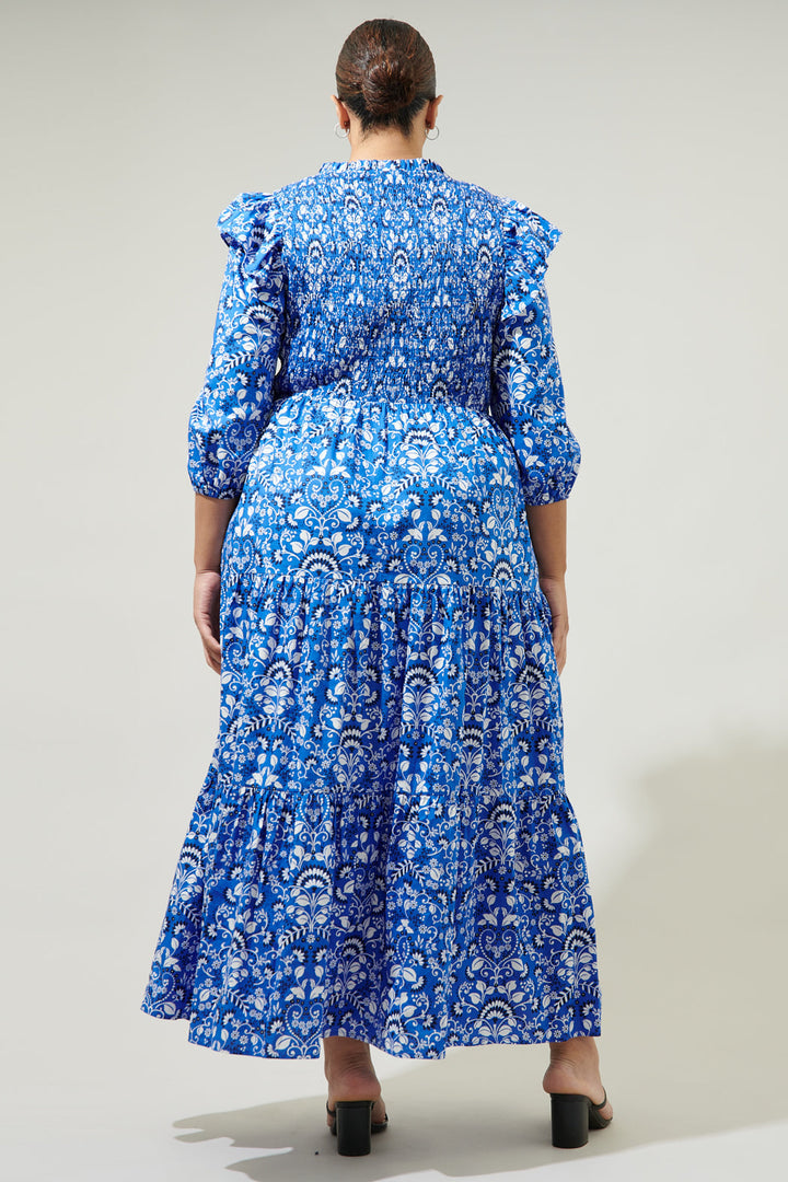 Lulu Floral Brighton Smocked Poplin Maxi Dress Curve
