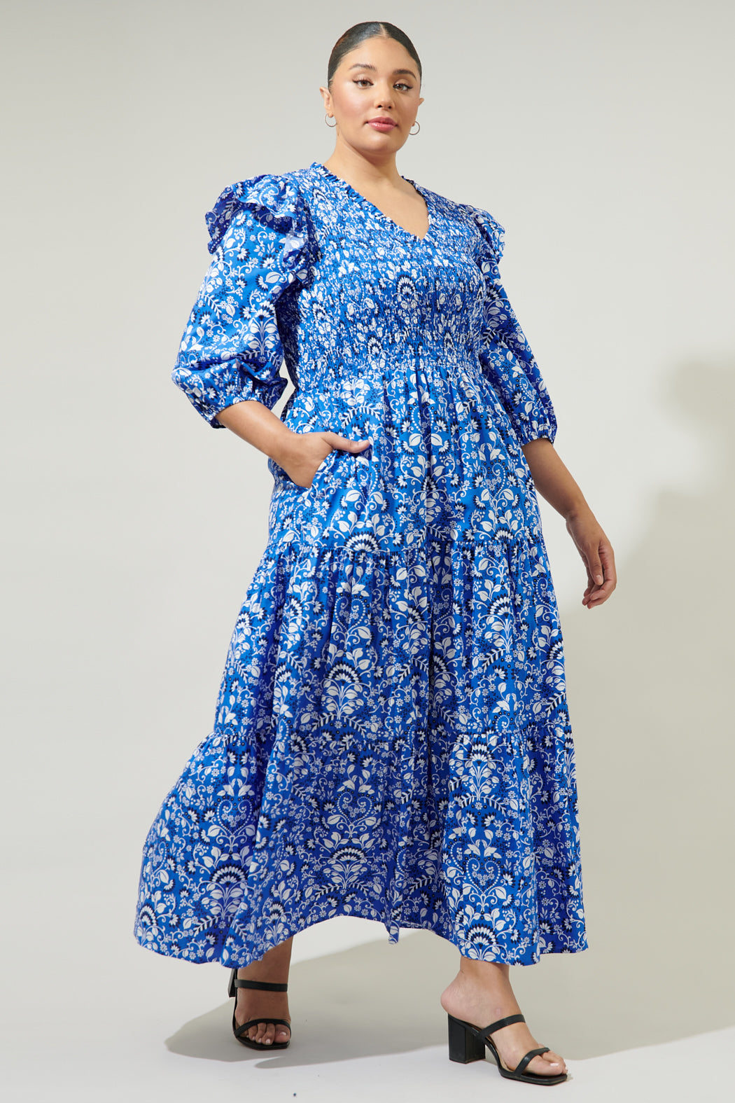 Lulu Floral Brighton Smocked Poplin Maxi Dress Curve