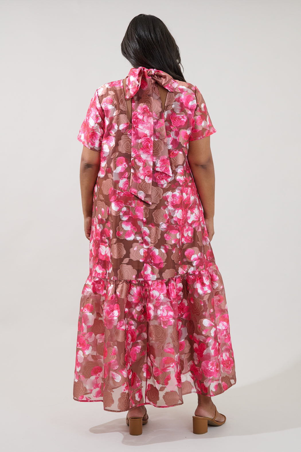 Mersin Floral Dime Organza Mockneck Maxi Dress Curve