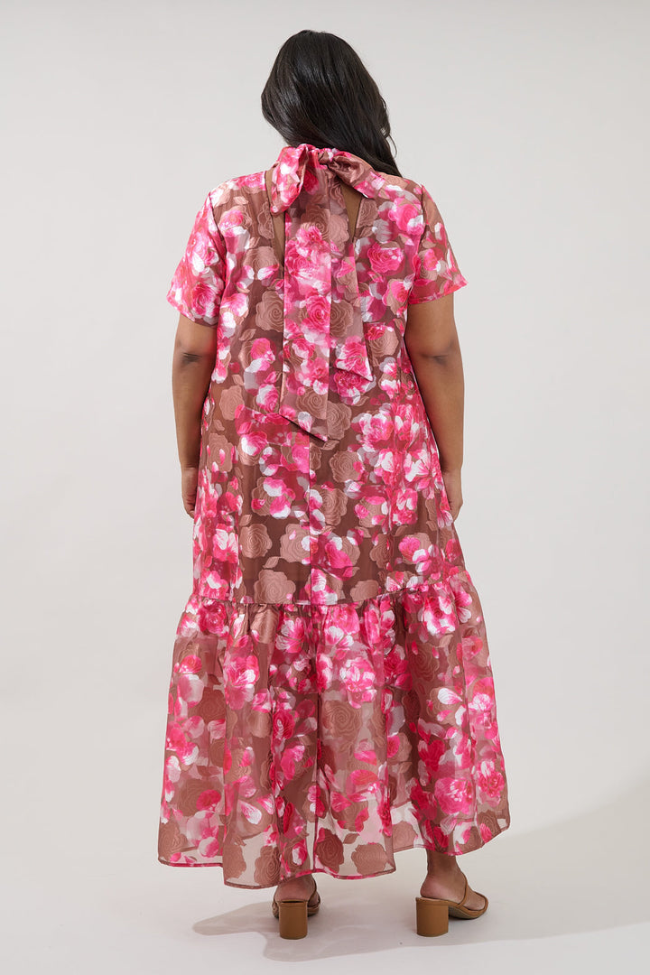 Mersin Floral Dime Organza Mockneck Maxi Dress Curve
