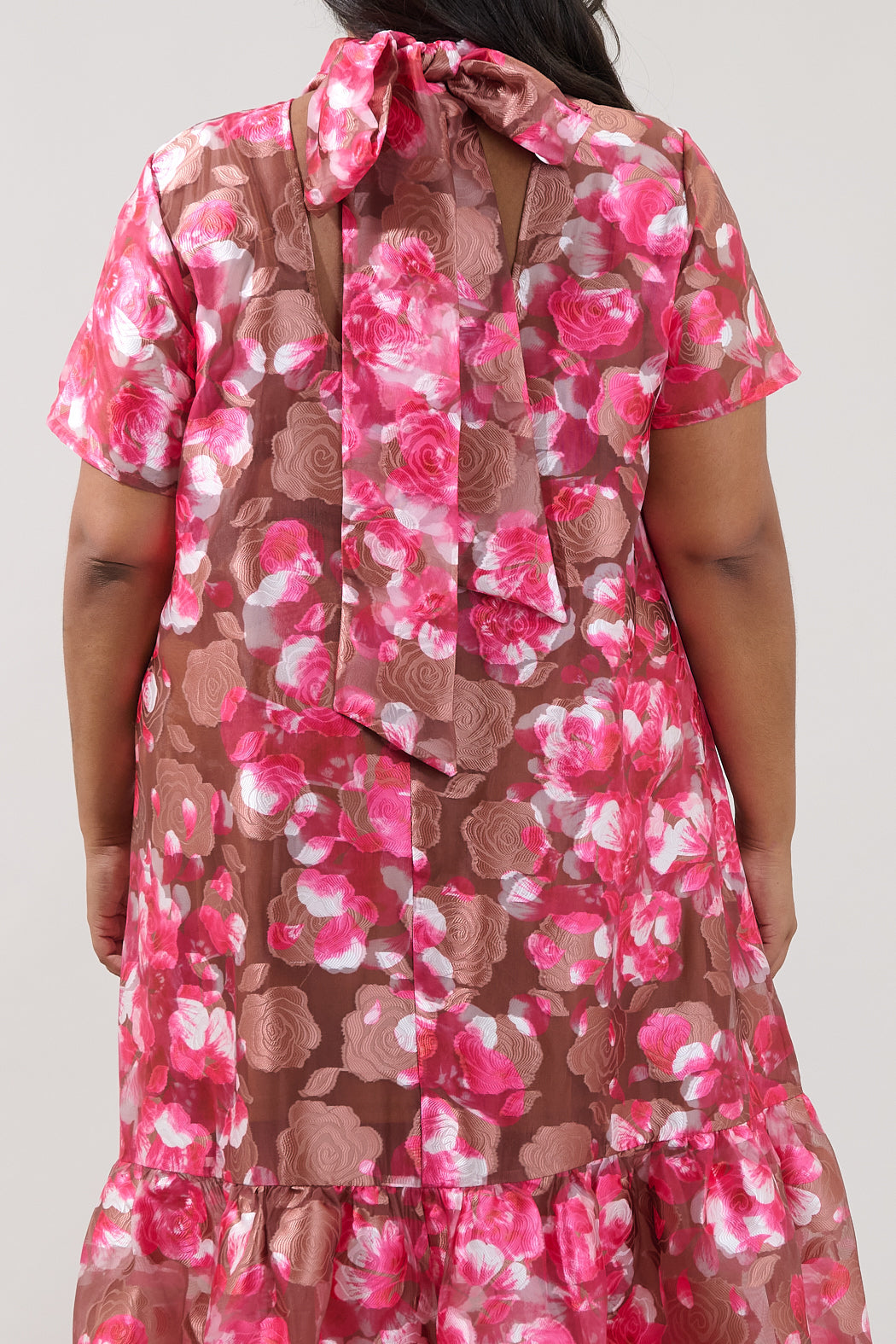 Mersin Floral Dime Organza Mockneck Maxi Dress Curve
