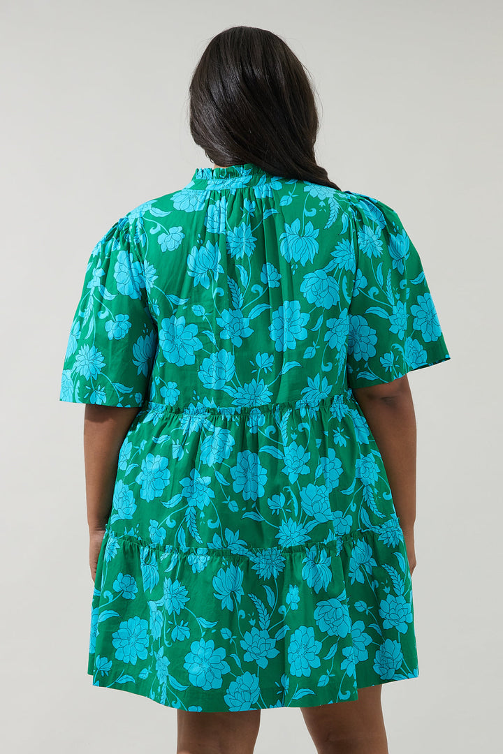 Waterlilly Floral Dixie Split Neck Shift Dress Curve