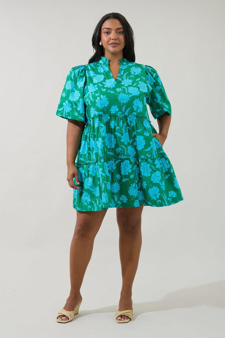 Waterlilly Floral Dixie Split Neck Shift Dress Curve