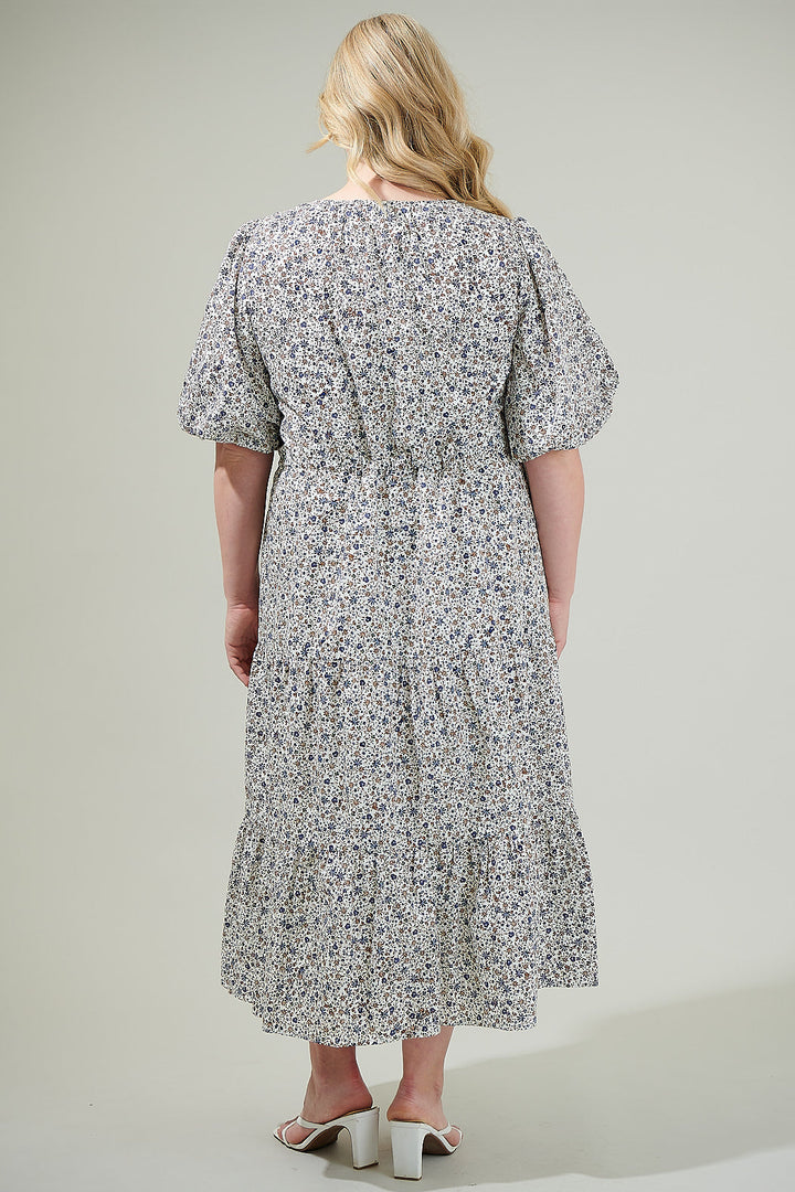 Heath Floral Balloon Sleeve Tiered Midi Dress Curve