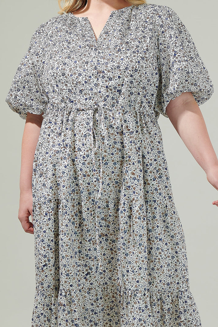 Heath Floral Balloon Sleeve Tiered Midi Dress Curve