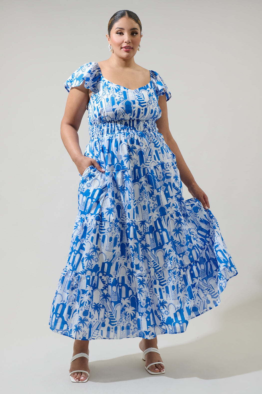 Nala Tiered Smocked Cotton Voile Maxi Dress Curve