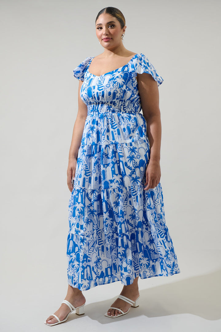 Nala Tiered Smocked Cotton Voile Maxi Dress Curve
