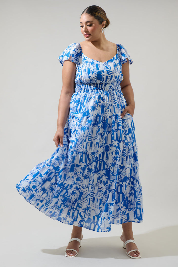 Nala Tiered Smocked Cotton Voile Maxi Dress Curve