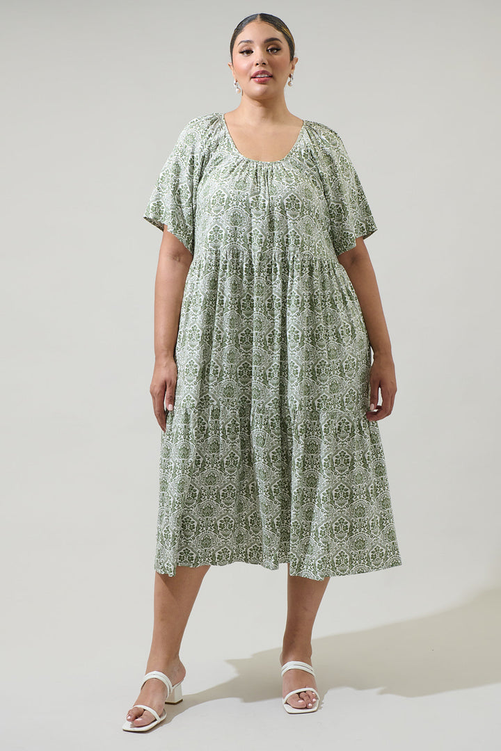 Estrada Floral Haven Tiered Midi Dress Curve
