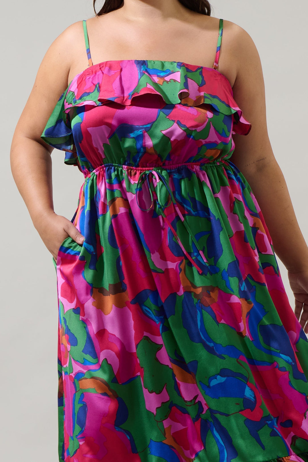 Evolet Floral Paige Ruffled Midi Dress Curve