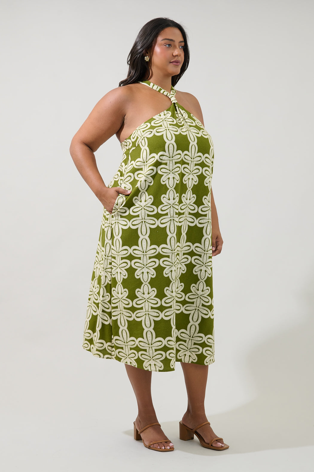 Amory Halter Neck Midi Dress Abstract Curve
