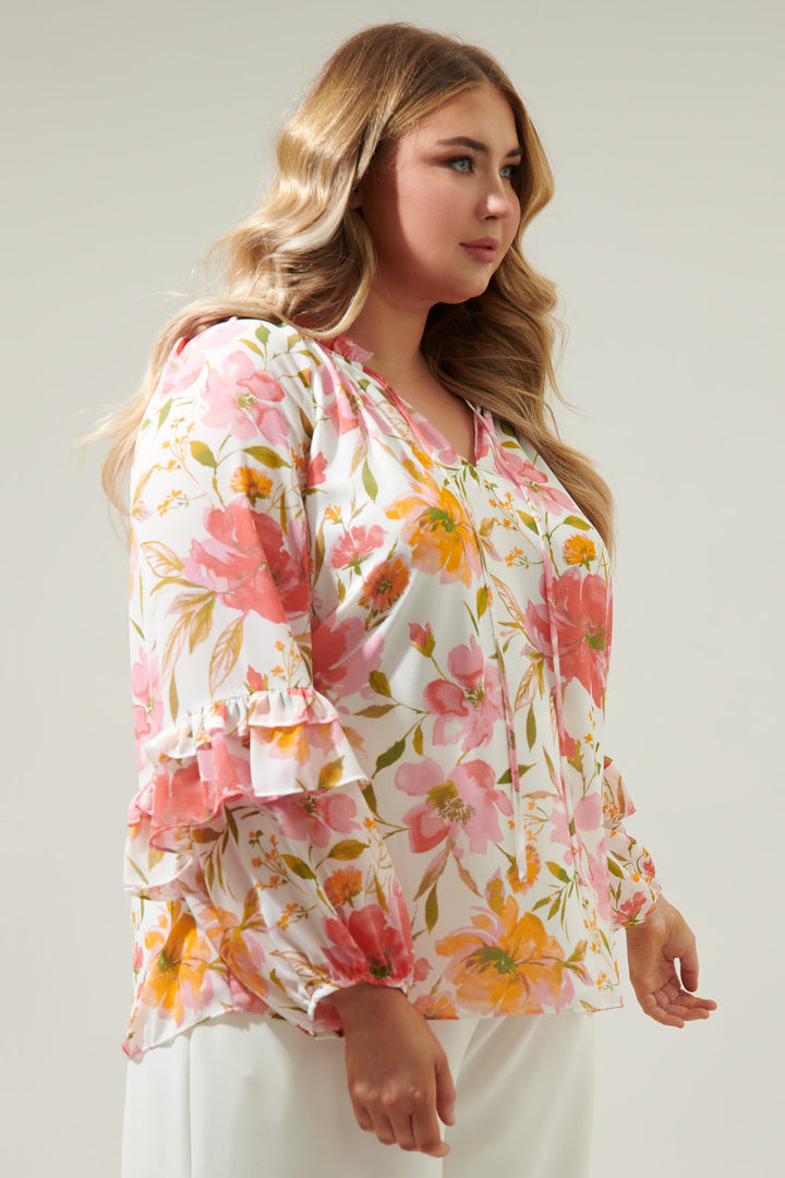 Maldonado Floral Bijou Bell Sleeve Blouse Curve