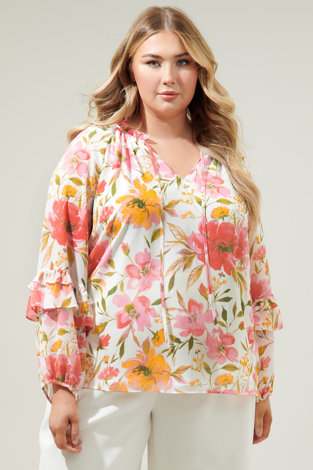 Maldonado Floral Bijou Bell Sleeve Blouse Curve