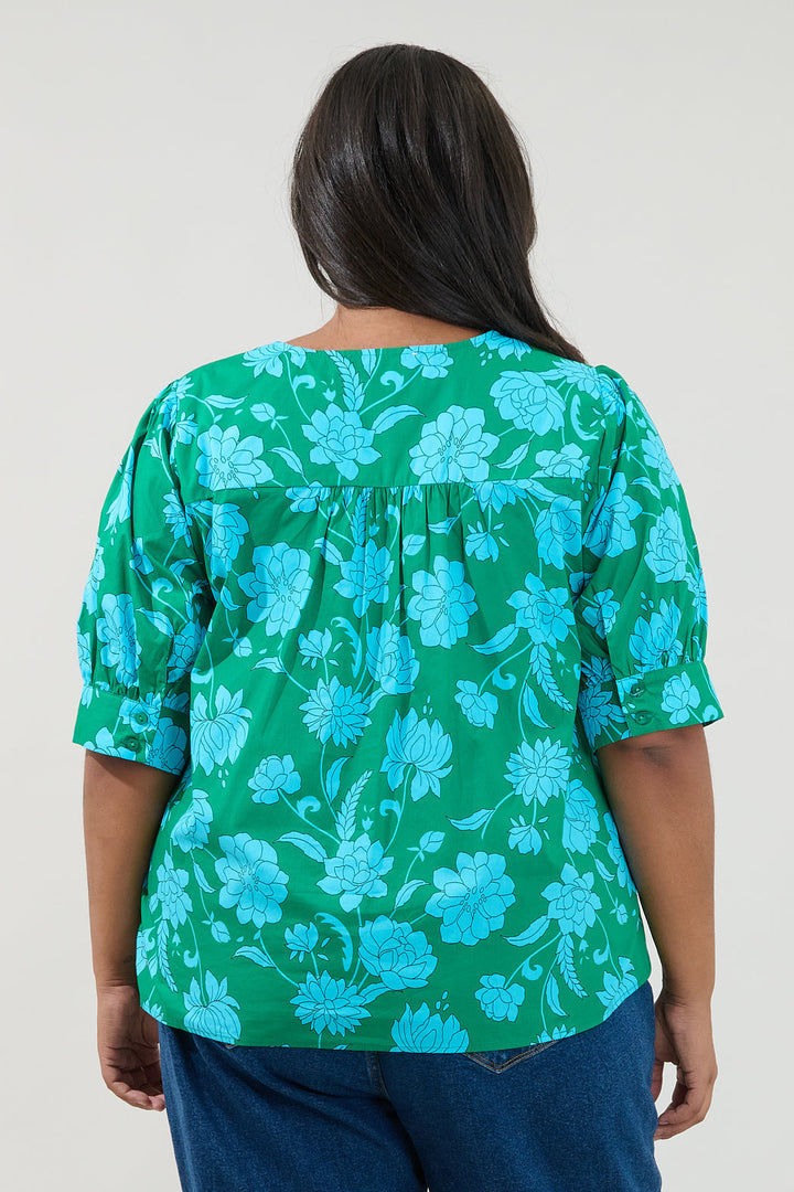 Waterlilly Floral Balloon Sleeve Top Curve