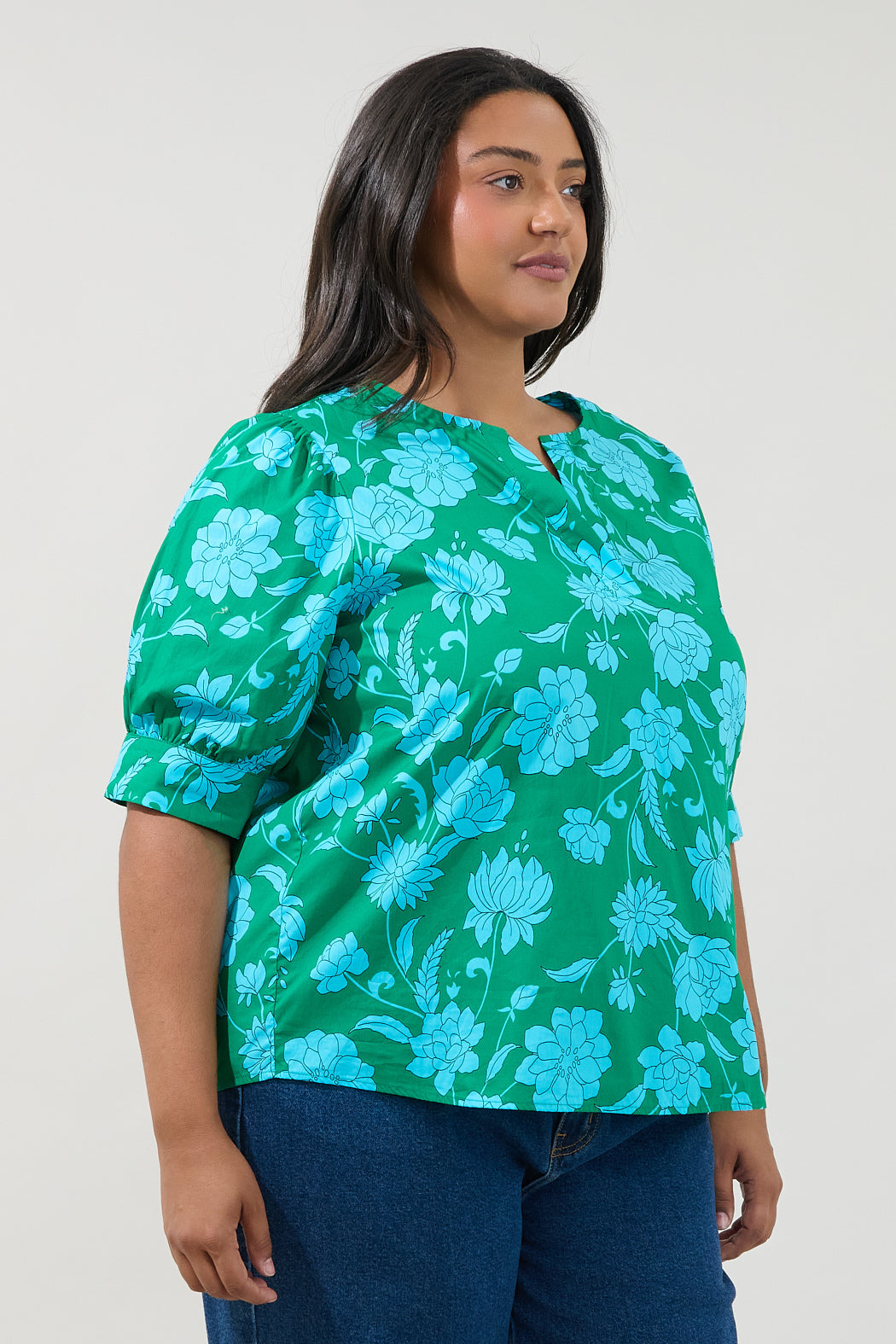 Waterlilly Floral Balloon Sleeve Top Curve