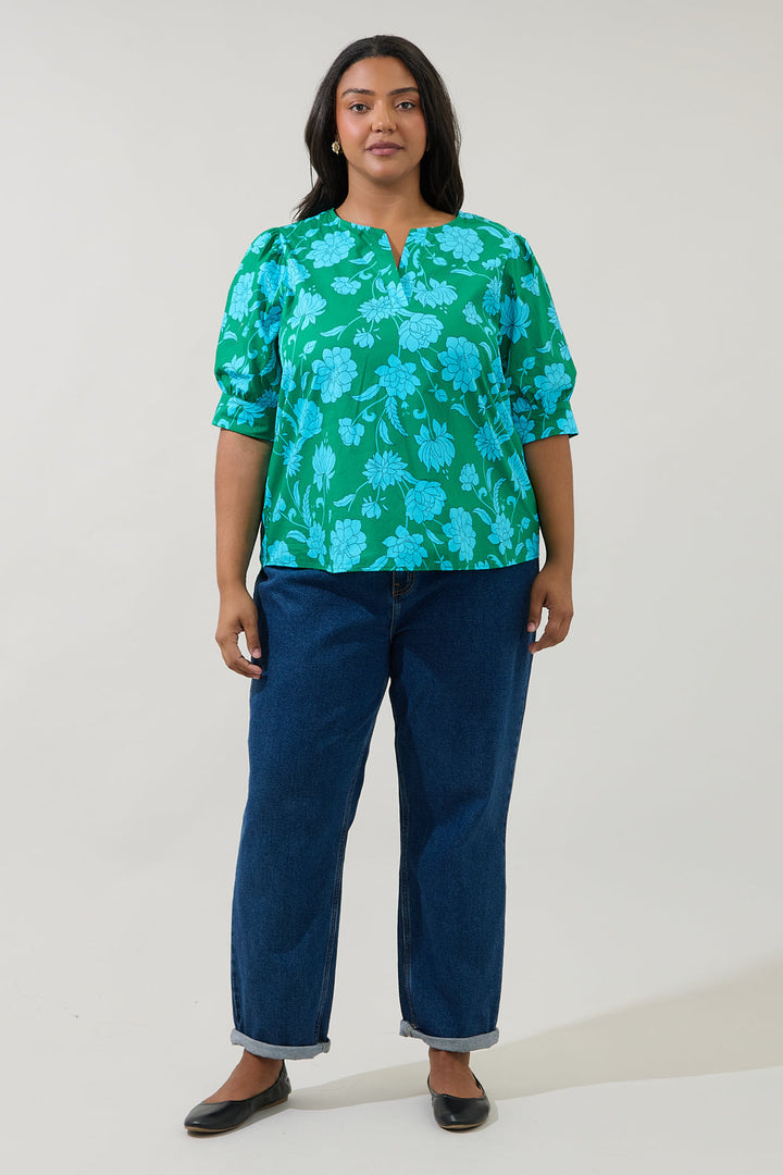 Waterlilly Floral Balloon Sleeve Top Curve