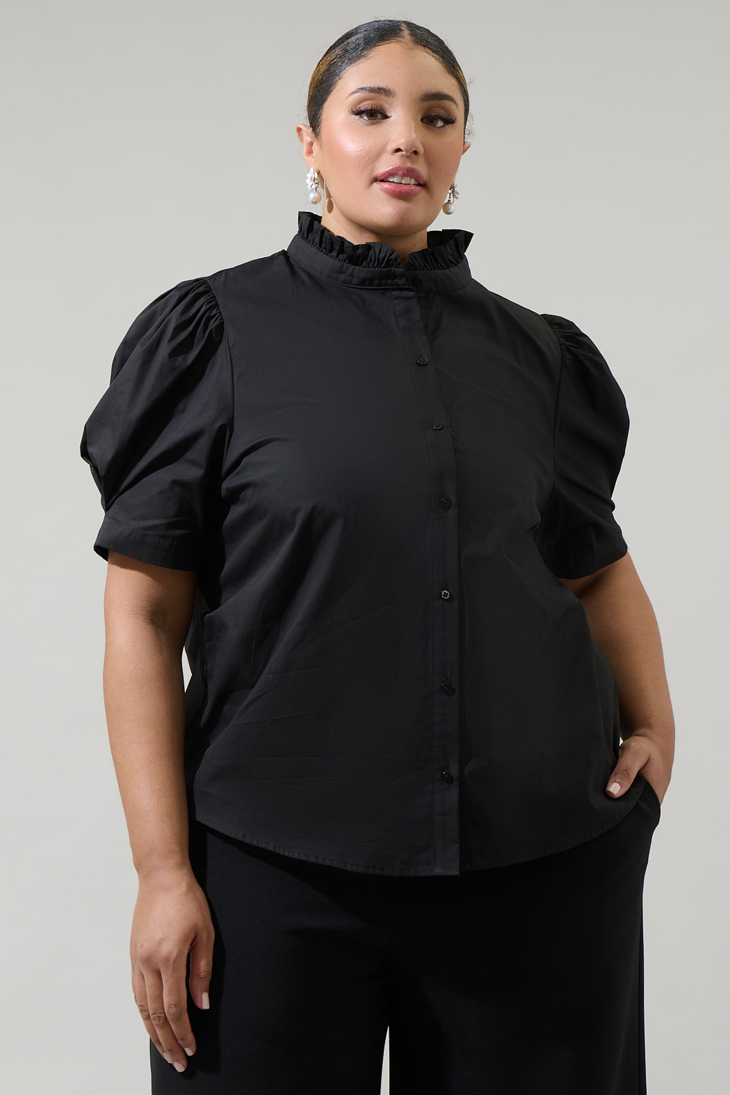 Finley Ruffle Button Down Top Curve