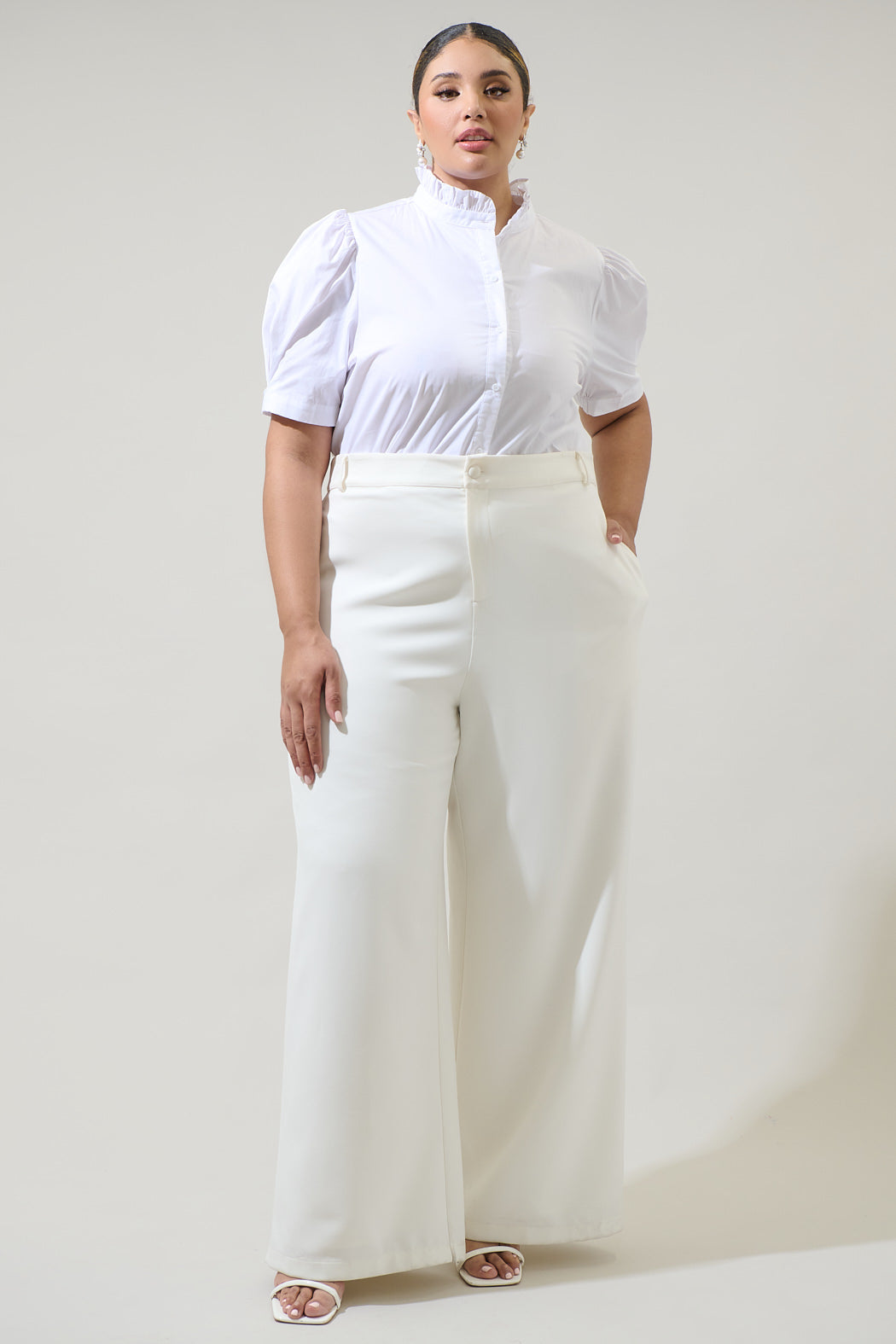 Finley Ruffle Button Down Top Curve