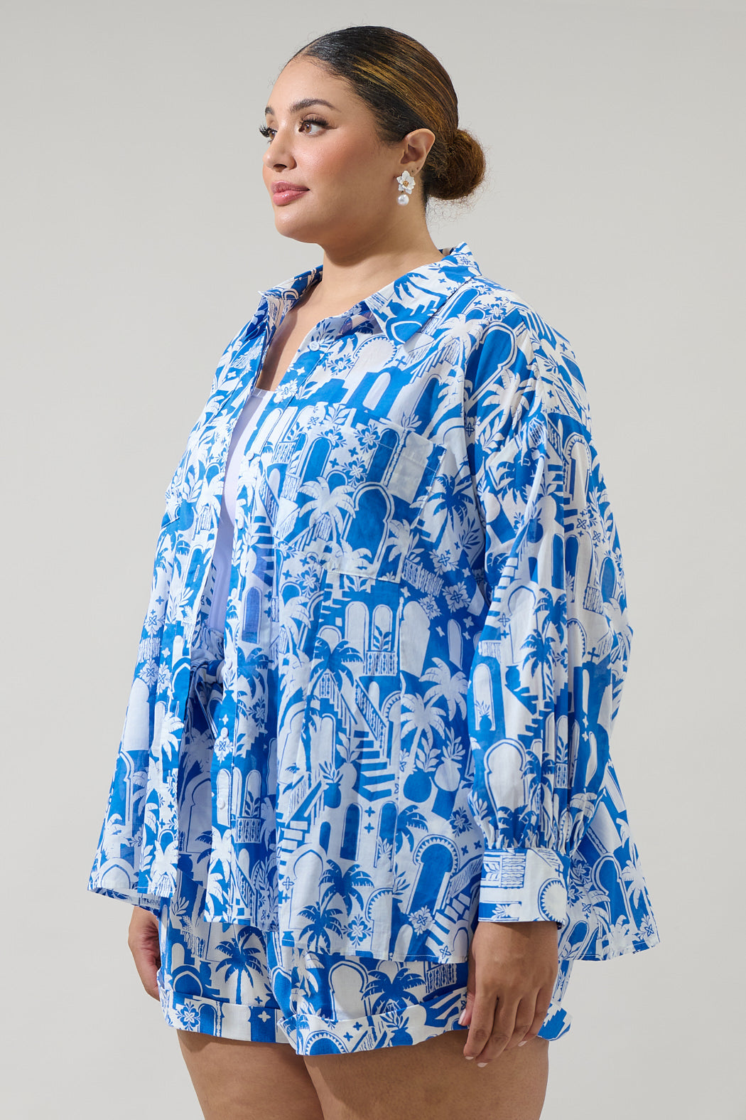 Nala Regie Boyfriend Button Down Cotton Voile Shirt Curve