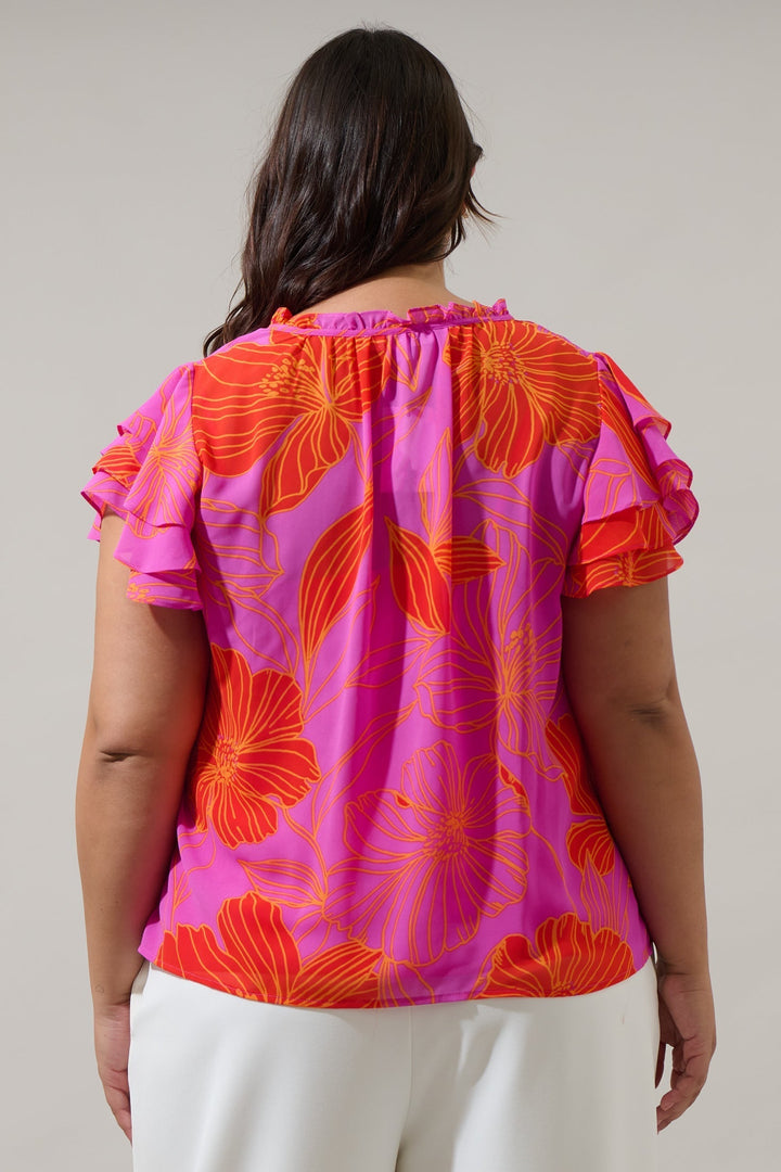 Blakeley Floral Donis Split Neck Blouse Curve