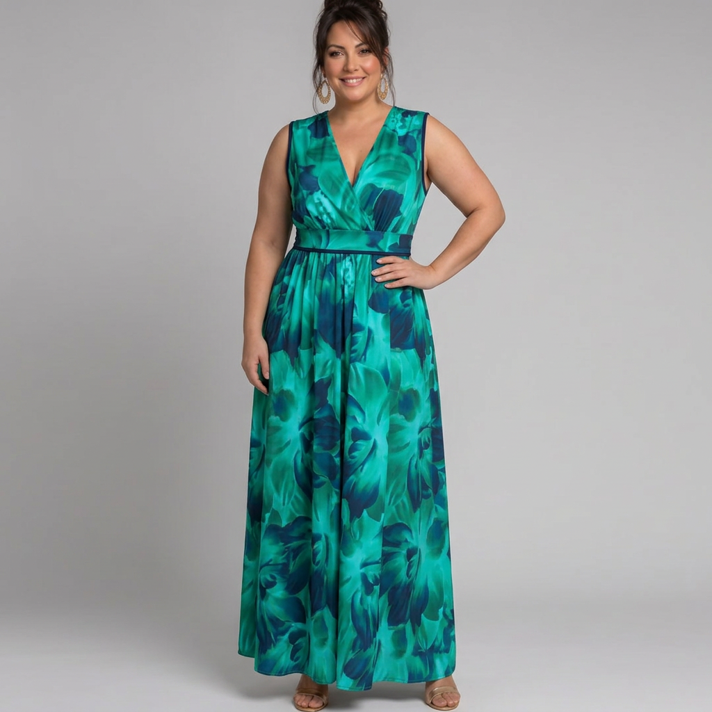 Saskia | Sleeveless Abstract Print Maxi Dress