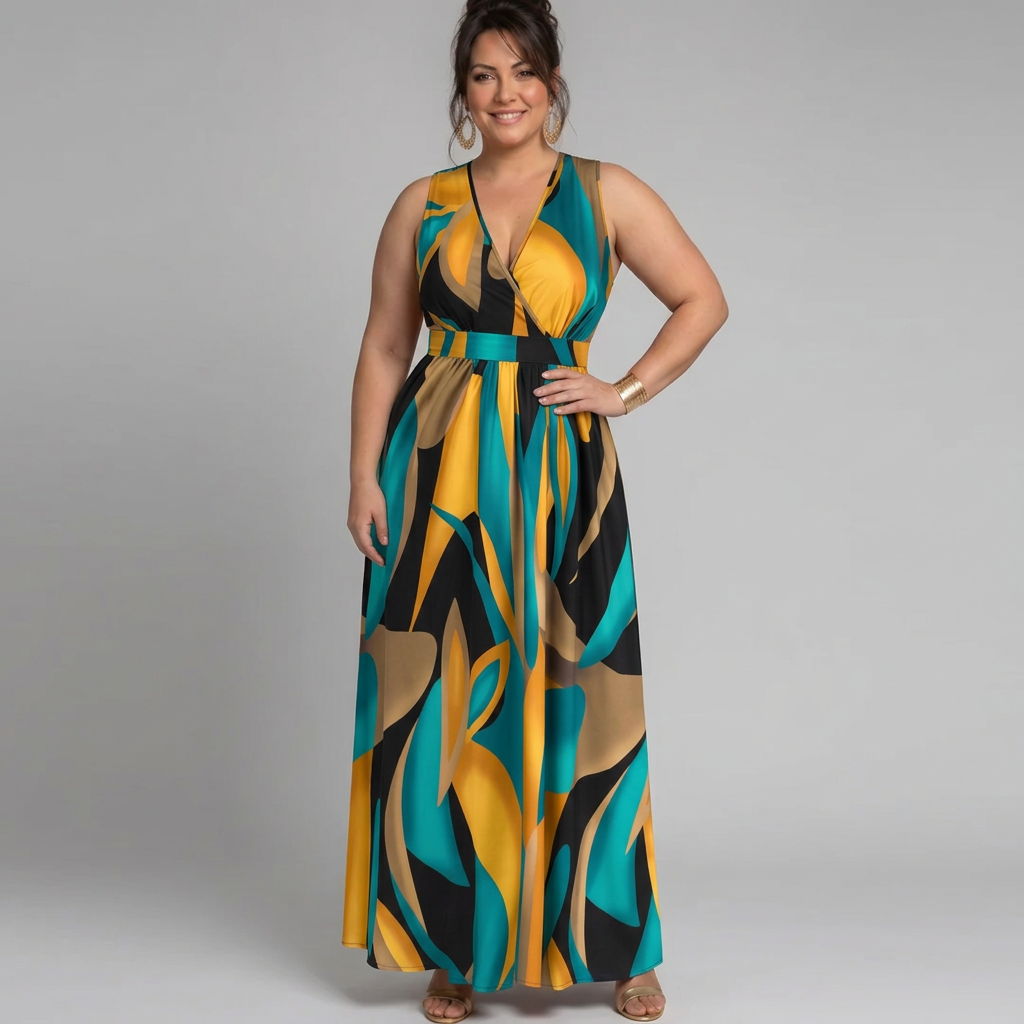 Saskia | Sleeveless Abstract Print Maxi Dress