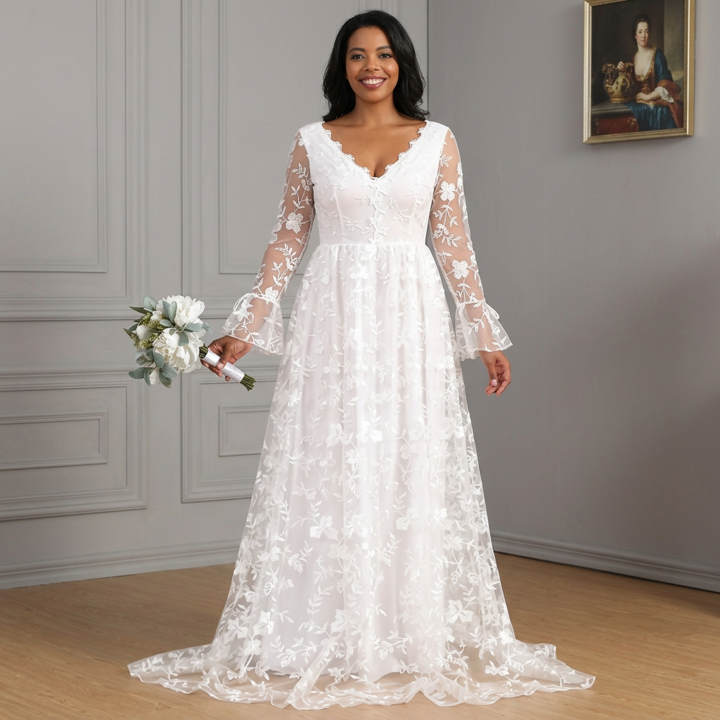 Savannah | Floral Lace Long Sleeve V-Neck Maxi Gown