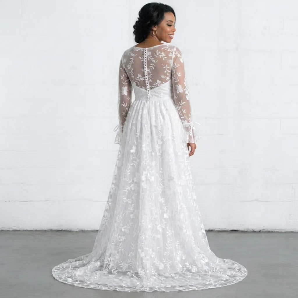 Savannah | Floral Lace Long Sleeve V-Neck Maxi Gown